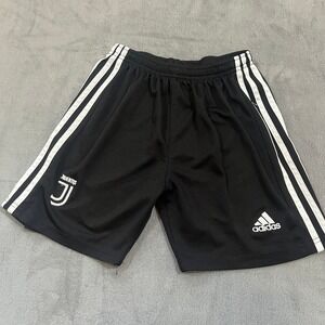 Kids Adidas Juventus Climalite Soccer Shorts Black‎ White Stripes Logo Football